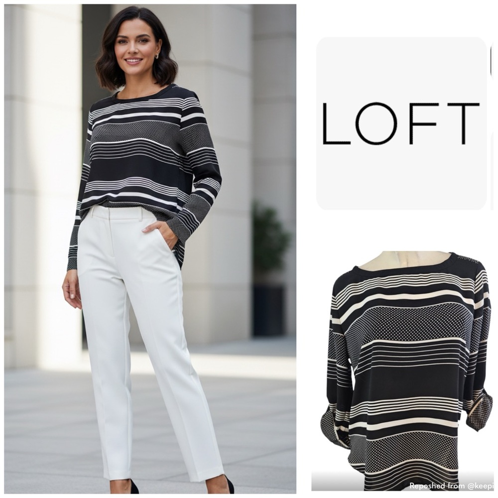 LOFT Black and White Striped Top